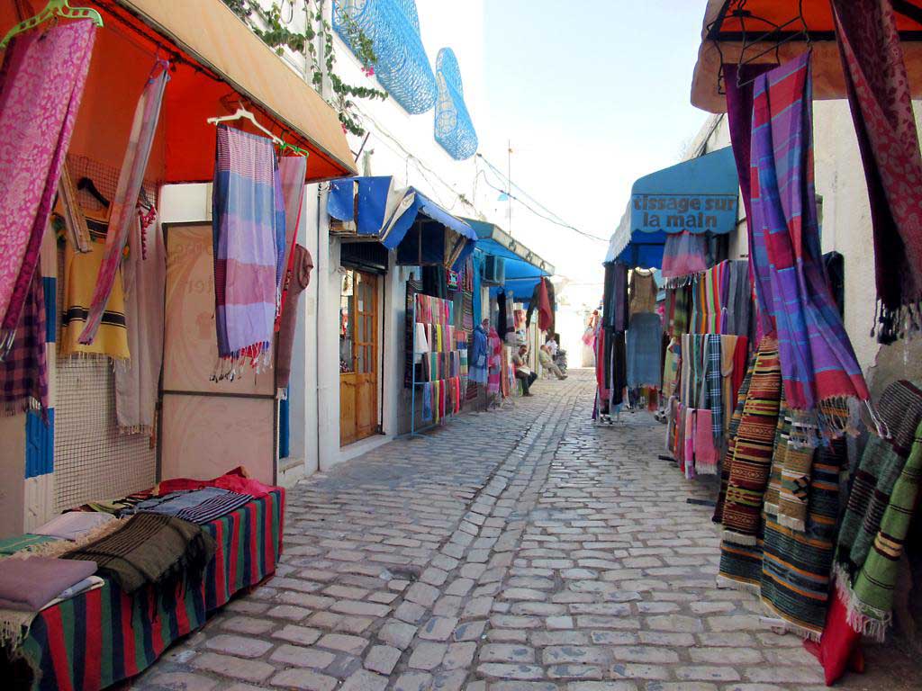 The souvenir shops of rue Ali Bey in Mahdia, Tunisia